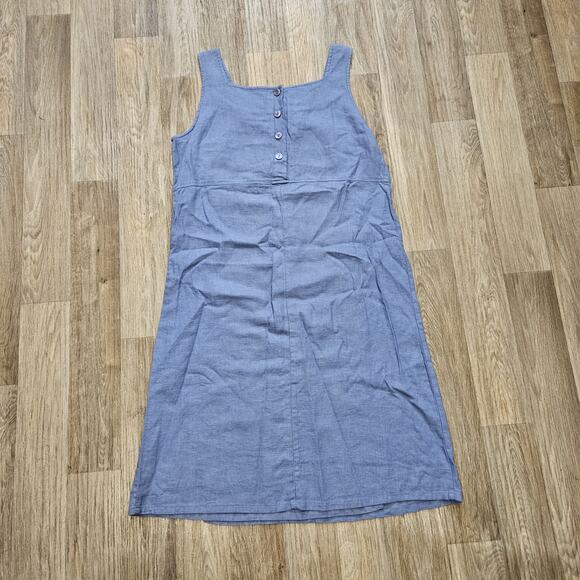 Vtg Linen Blend Jumper Dress Womens M Periwinkle Blue Modest Cottage Square Neck - Picture 4 of 7
